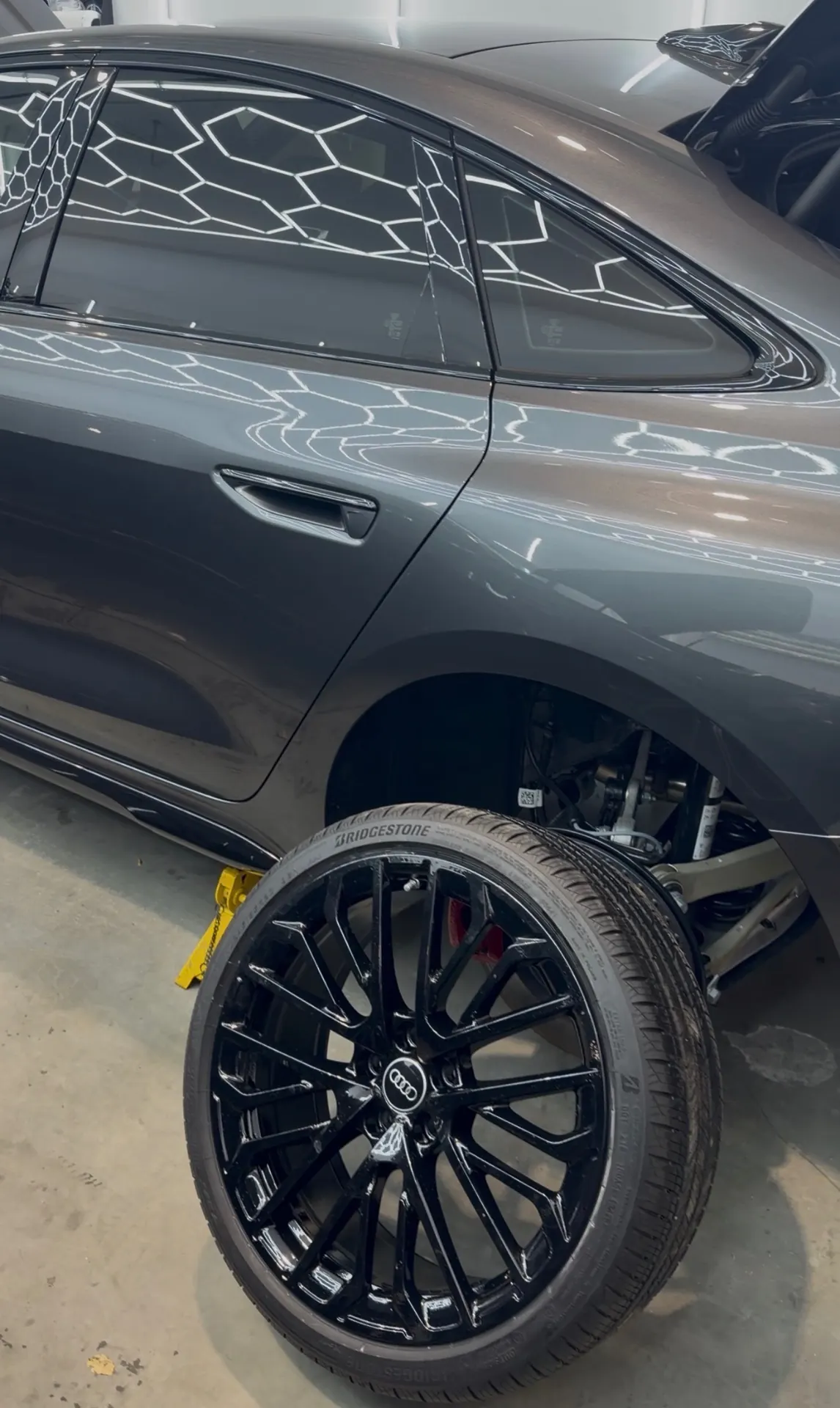 Audi S7 gloss black wheels close-up blackout package Shrewsbury MA
