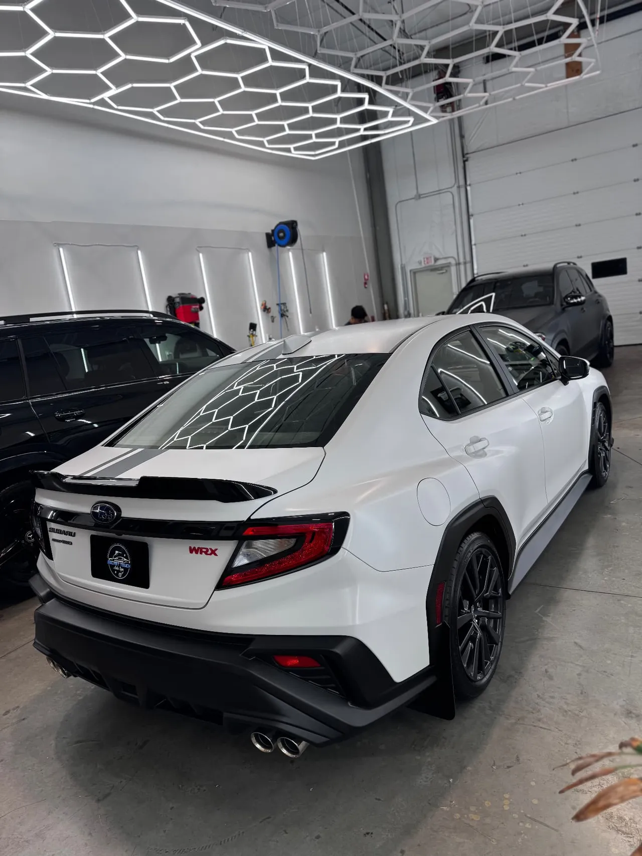 Subaru WRX satin white PPF rear quarter view Shrewsbury MA