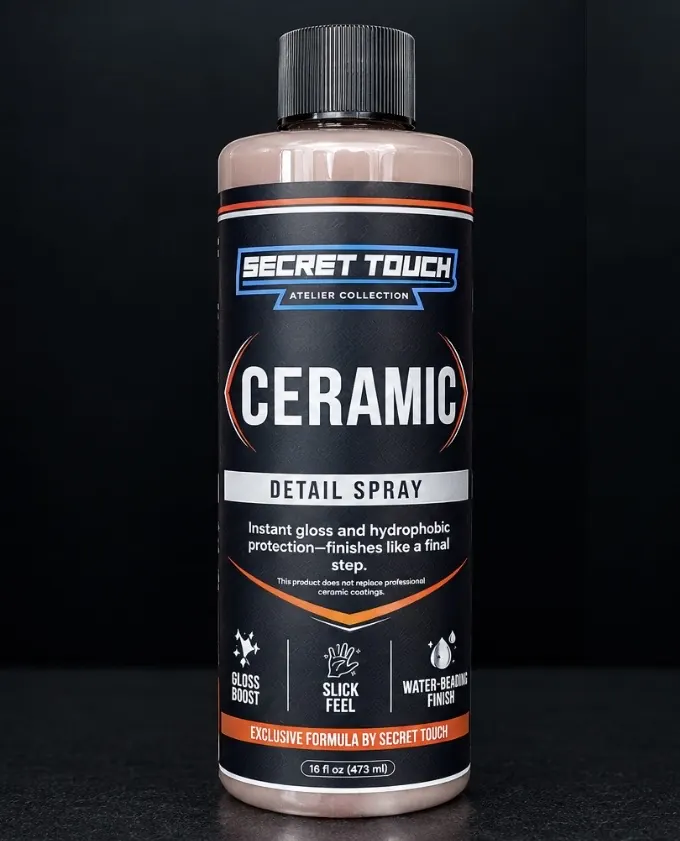 Secret Touch Ceramic Spray Sealant front label - 16 oz SiO2 hydrophobic car paint protection