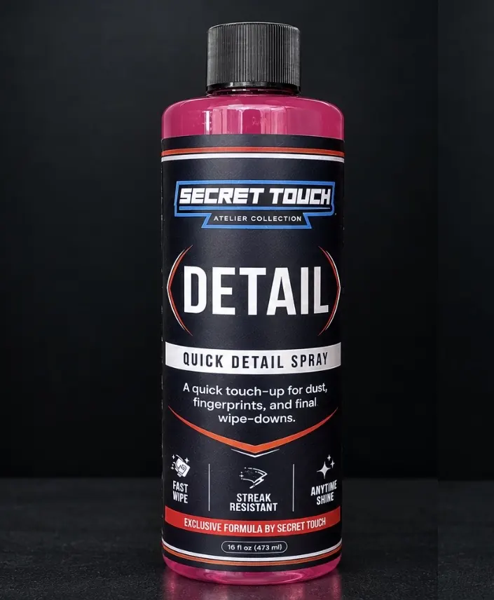 Secret Touch Detail Spray Wax front label - 16 oz quick detailer and gloss enhancer