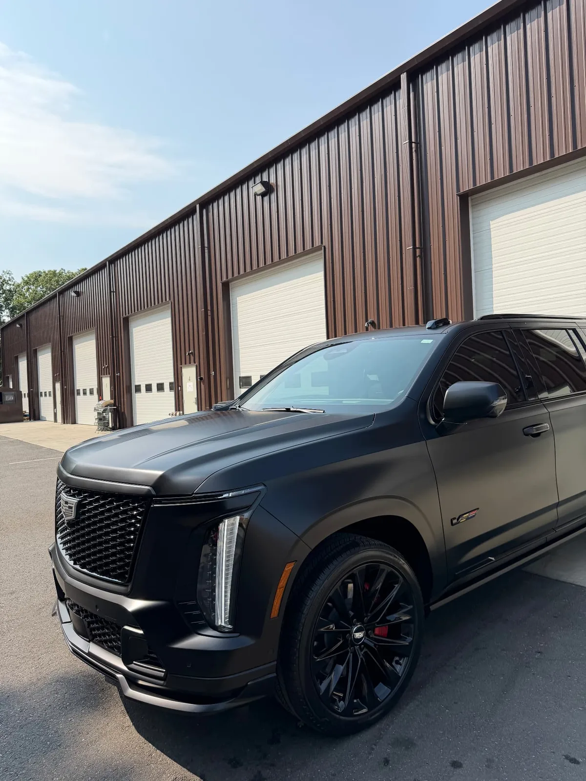 Cadillac Escalade-V Stealth matte PPF front side view Central MA