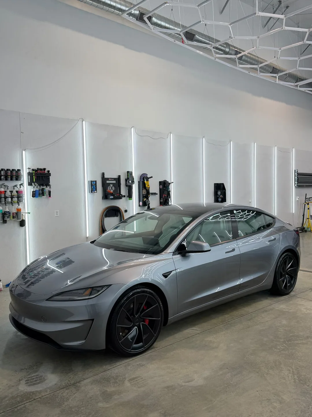 Stealth Grey Tesla Model 3 with paint protection film at Secret Touch Auto Spa Shrewsbury MA