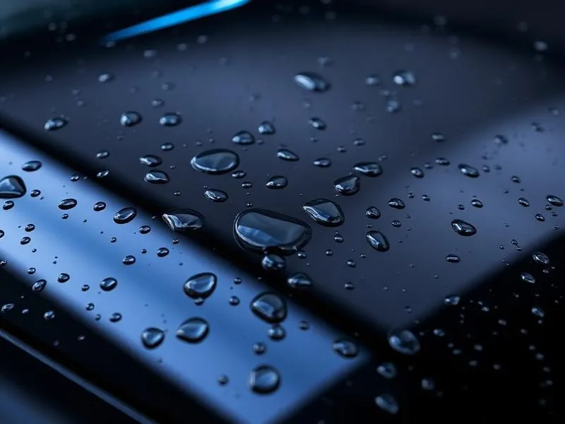 Water beading on ceramic coated black car paint Shrewsbury MA