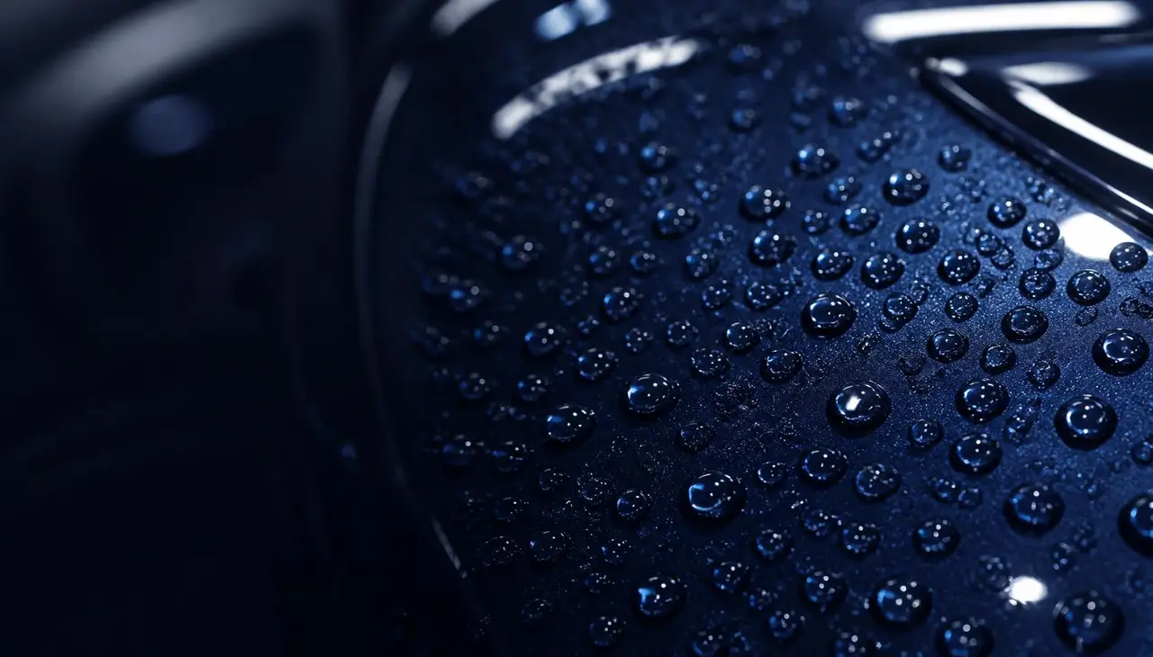 Water beading on ceramic coated paint at Secret Touch Auto Spa Shrewsbury MA